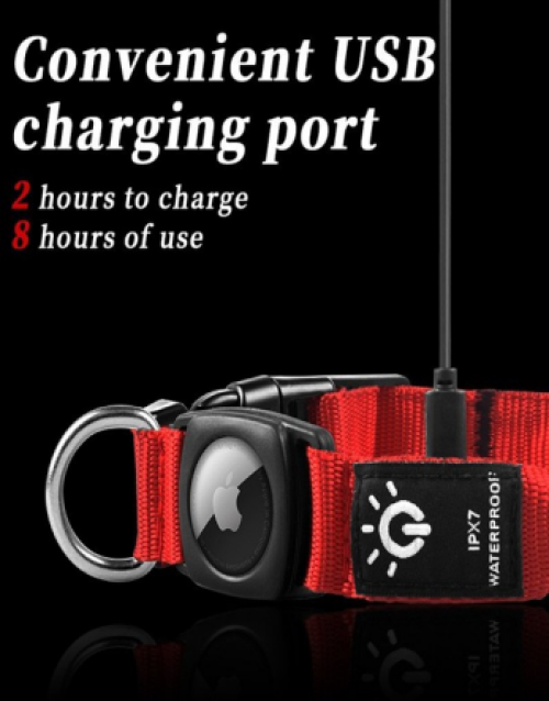 LED Dog Collar with AirTag Holder – USB Type-C Rechargeable Waterproof Smart Pet Collar